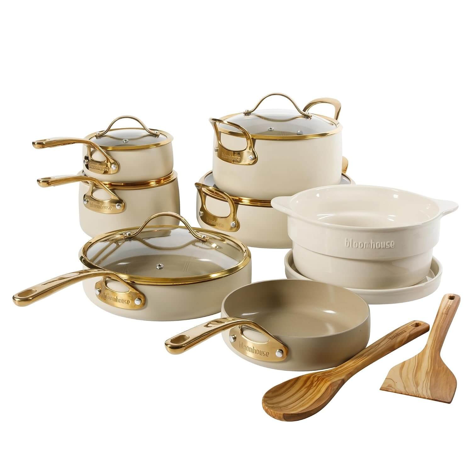 Bloomhouse 15-Piece Ceramic Nonstick Cookware Set (Almond Cream)